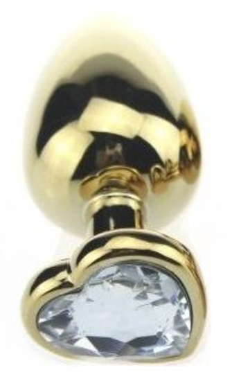 Золотистая пробка с прозрачным кристаллом-сердечком - 8 см. - фото, цены